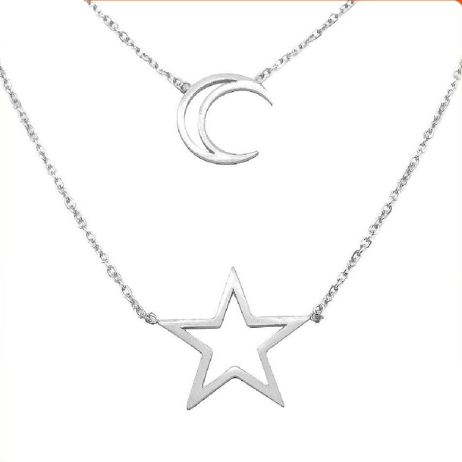 Layered Moon and Star SEAN Stainless Steel Hypoallergenic Necklace Philippines | Silverworks