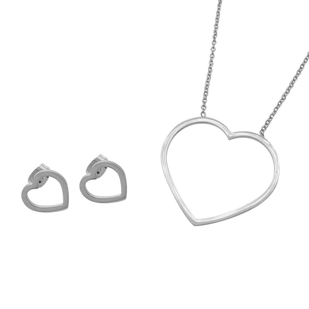 Thin Open Heart SHIR Earrings and Necklace Set Stainless Steel Hypoallergenic Jewelry Set Philippines | Silverworks