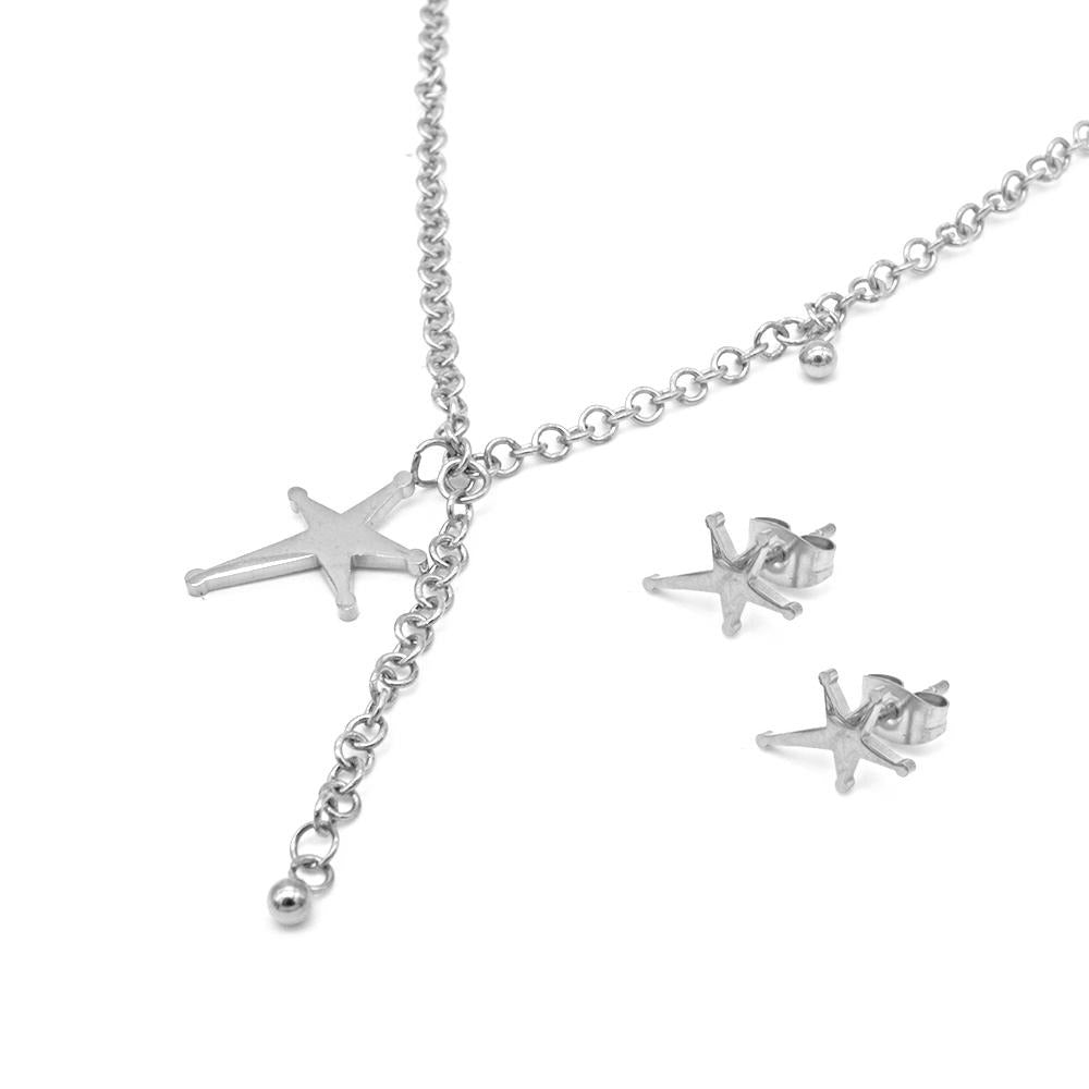 Assymetrical Star Stainless Steel Hypoallergenic Earrings and Necklace Set Philippines | Silverworks