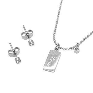 Love Plate and Round Stone Earrings and Necklace Set Stainless Steel Hypoallergenic Jewelry Set Philippines | Silverworks