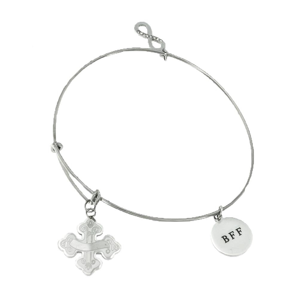 Cross, Infinity & Round Stainless Steel Charm Bangle | SilverWorks