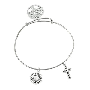 Cross and Tree of Life Charmed Stainless Steel Hypoallergenic Bangle Philippines | Silverworks