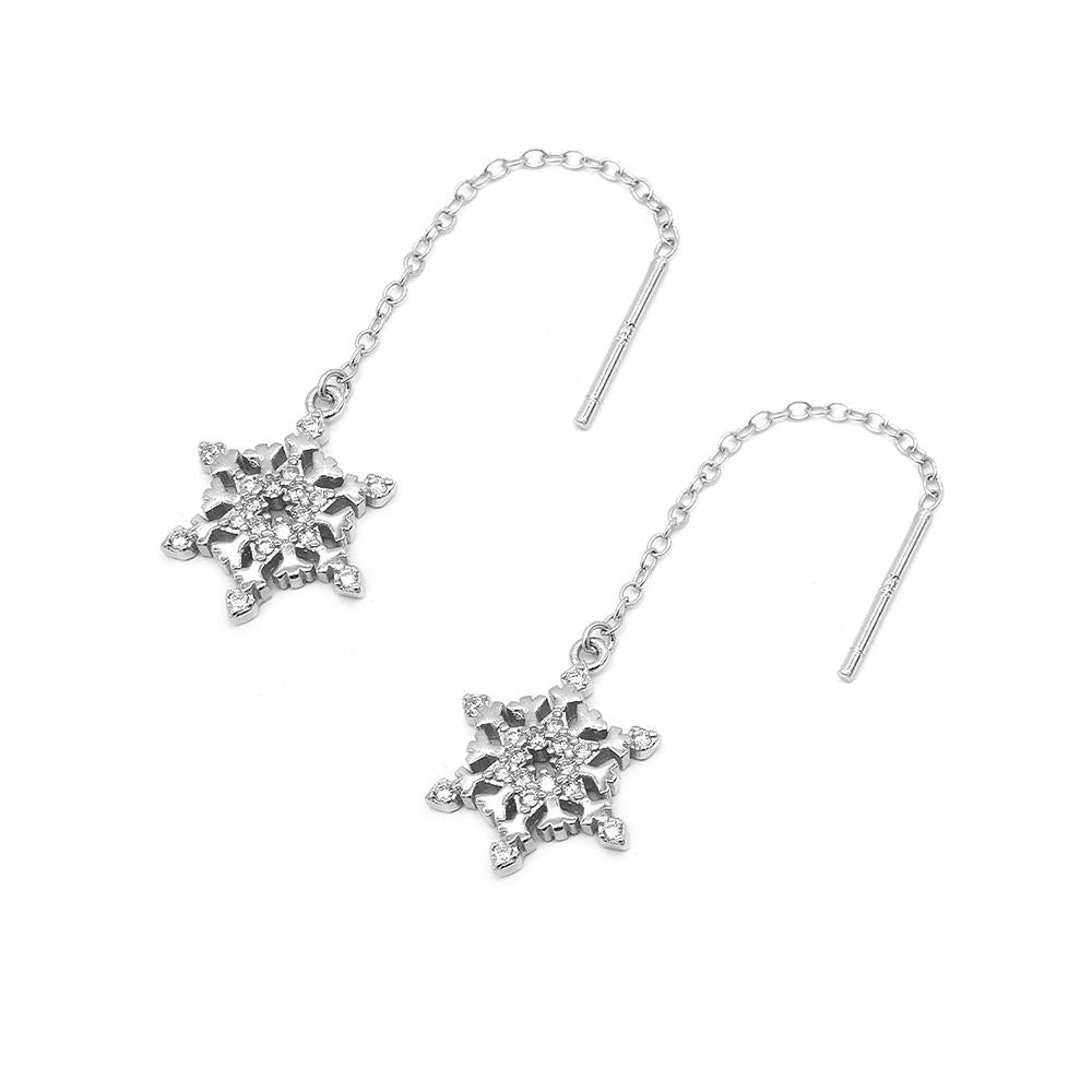 Marley Classic Snowflakes 925 Sterling Silver Threaded Earrings | SilverWorks