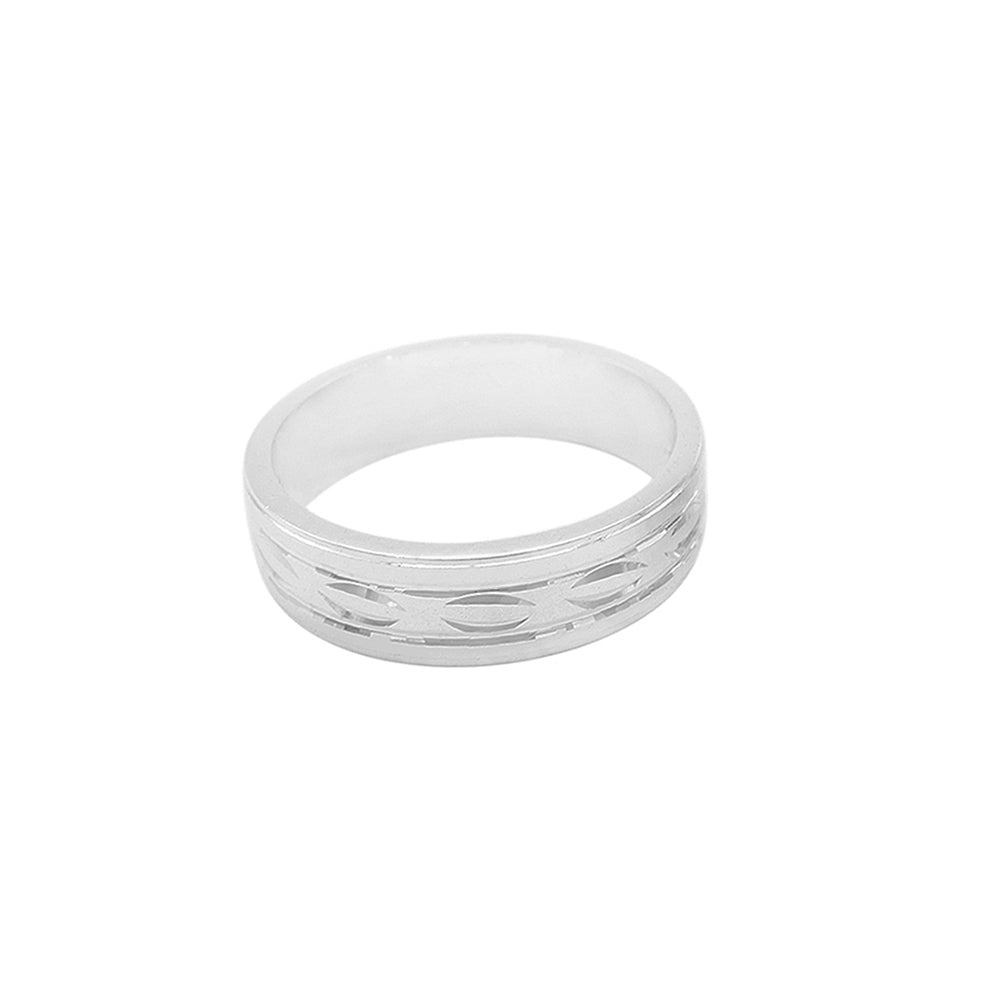 Indiana Sandblasted Band Silver Ring with Deep Engraved Design