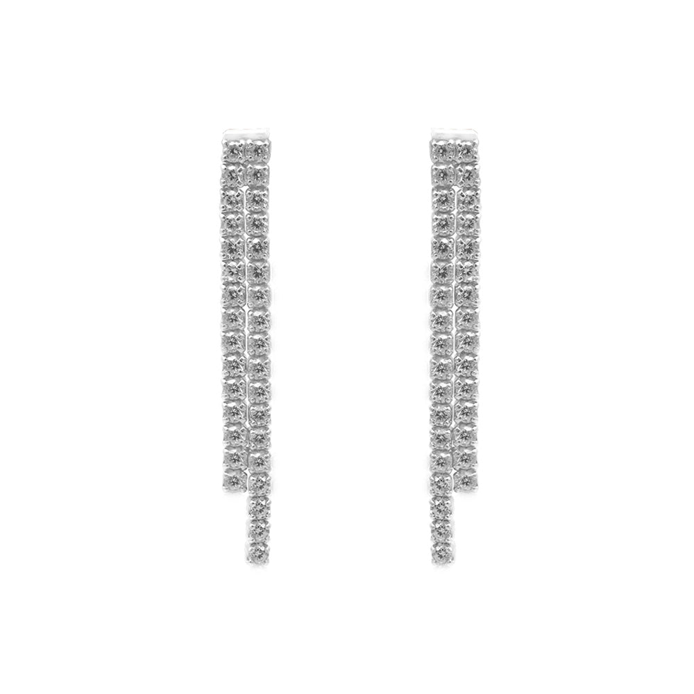 Nery Layered Tennis Drop Silver Earrings with Zirconia Stones