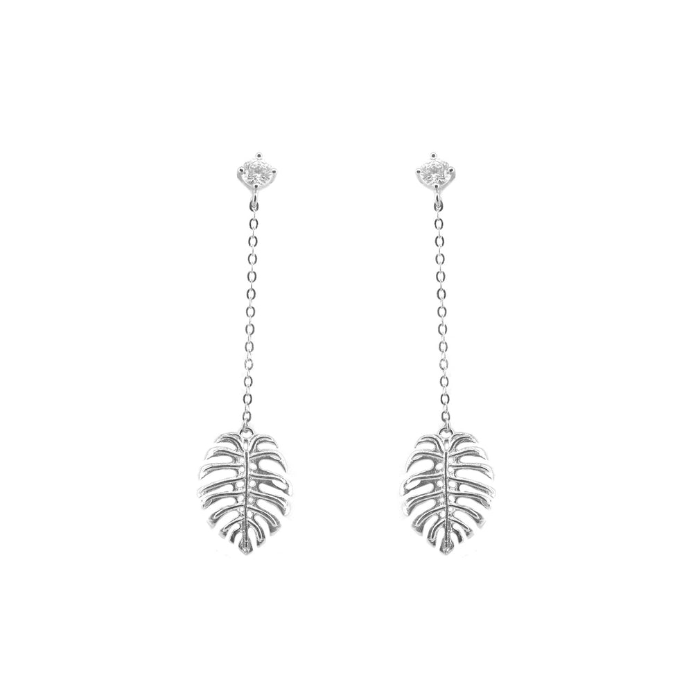 Melanie Monstera Leaf 925 Sterling Silver Drop Earrings | SilverWorks