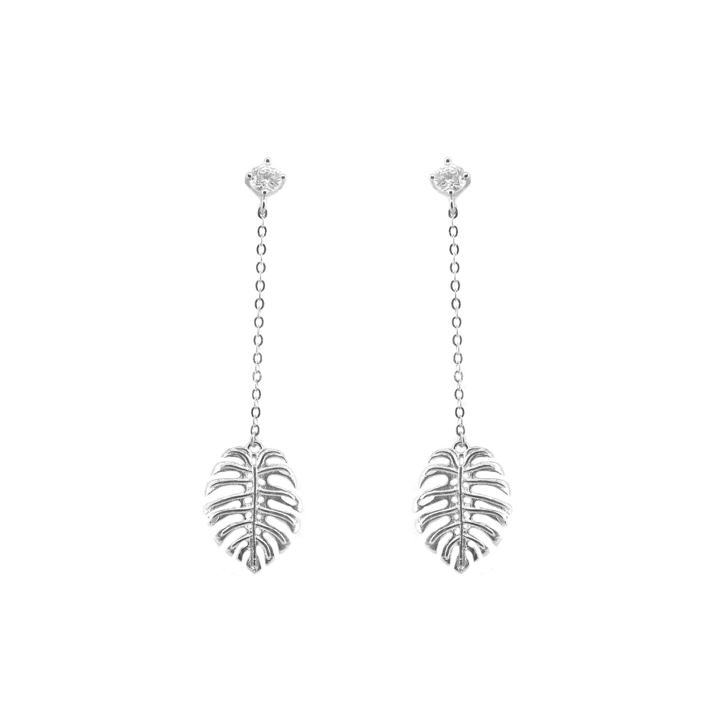Melanie Monstera Leaf 925 Sterling Silver Drop Earrings | SilverWorks
