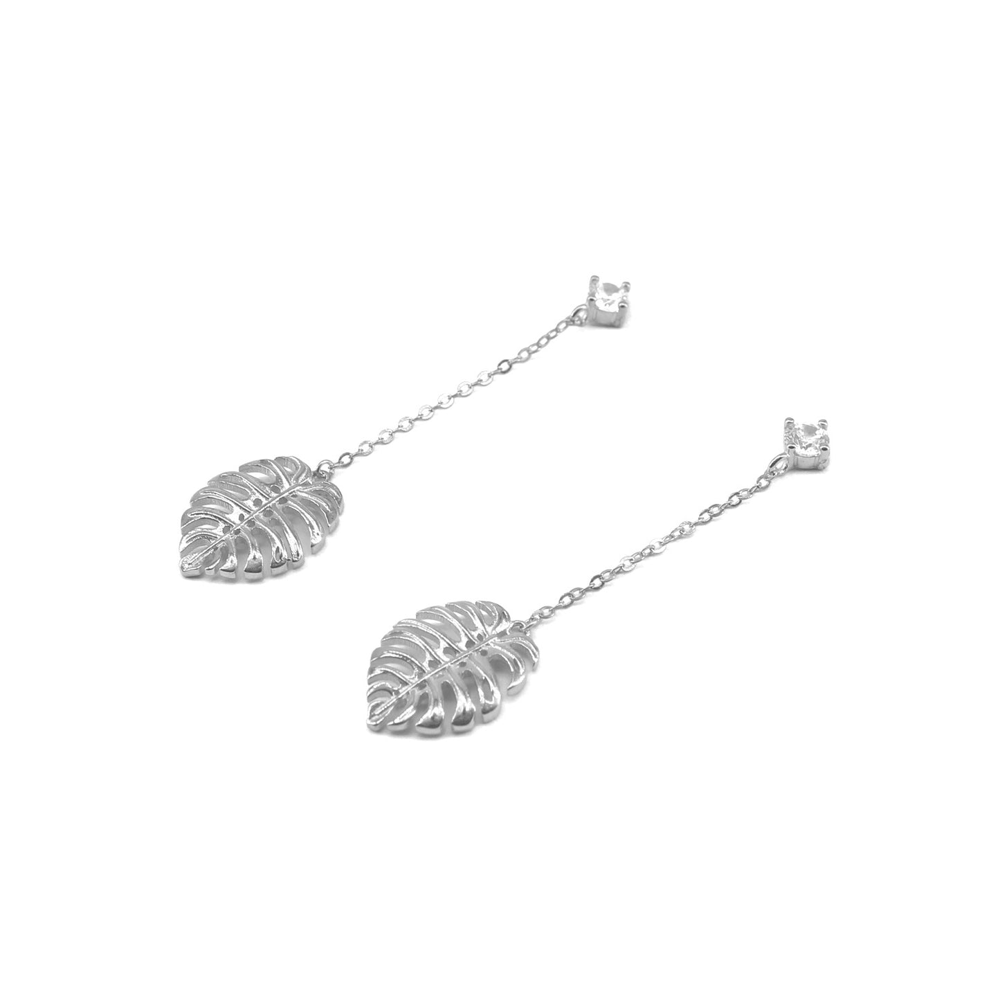Melanie Monstera Leaf 925 Sterling Silver Drop Earrings | SilverWorks