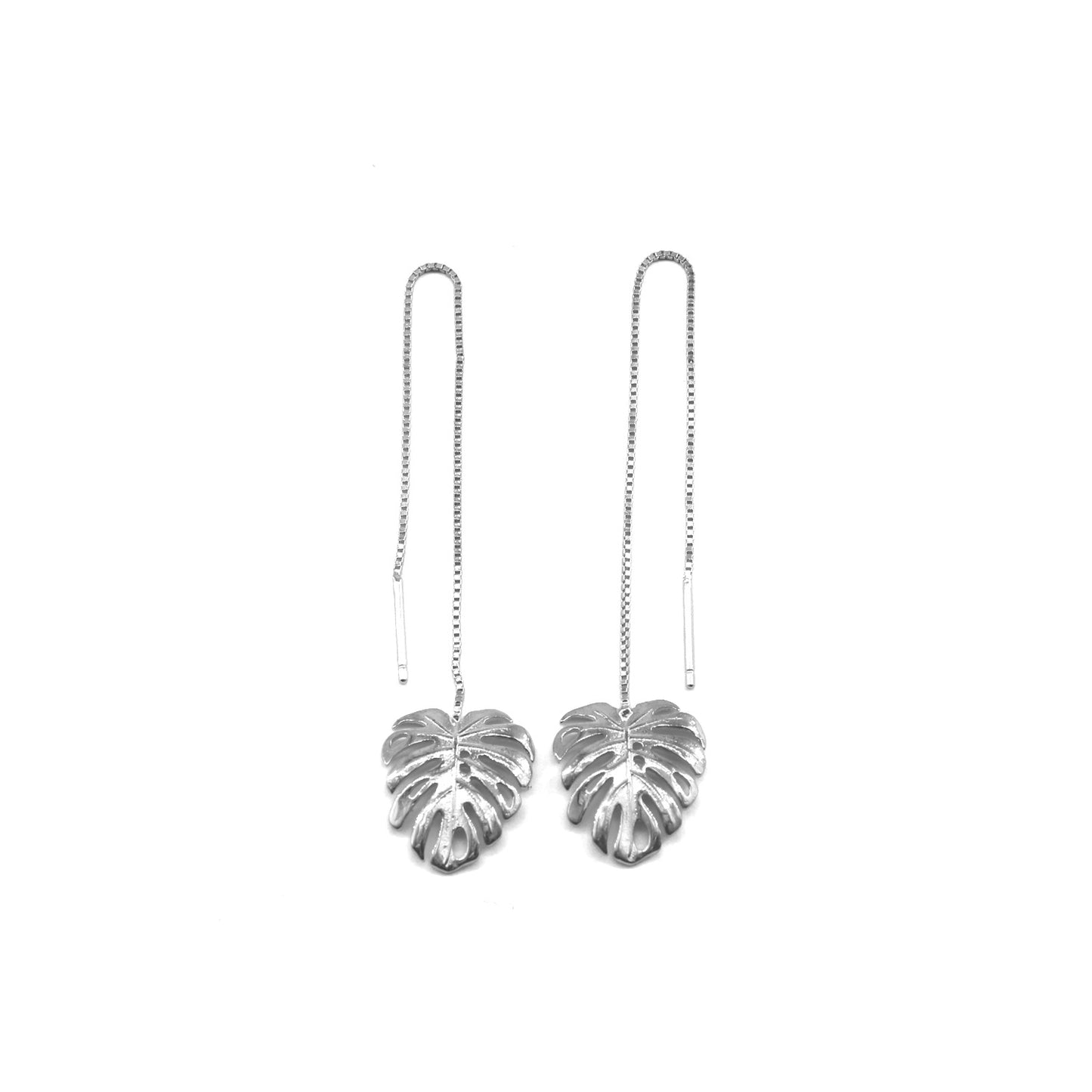 Maeve Monstera Leaf 925 Sterling Silver Threaded Earrings | SilverWorks