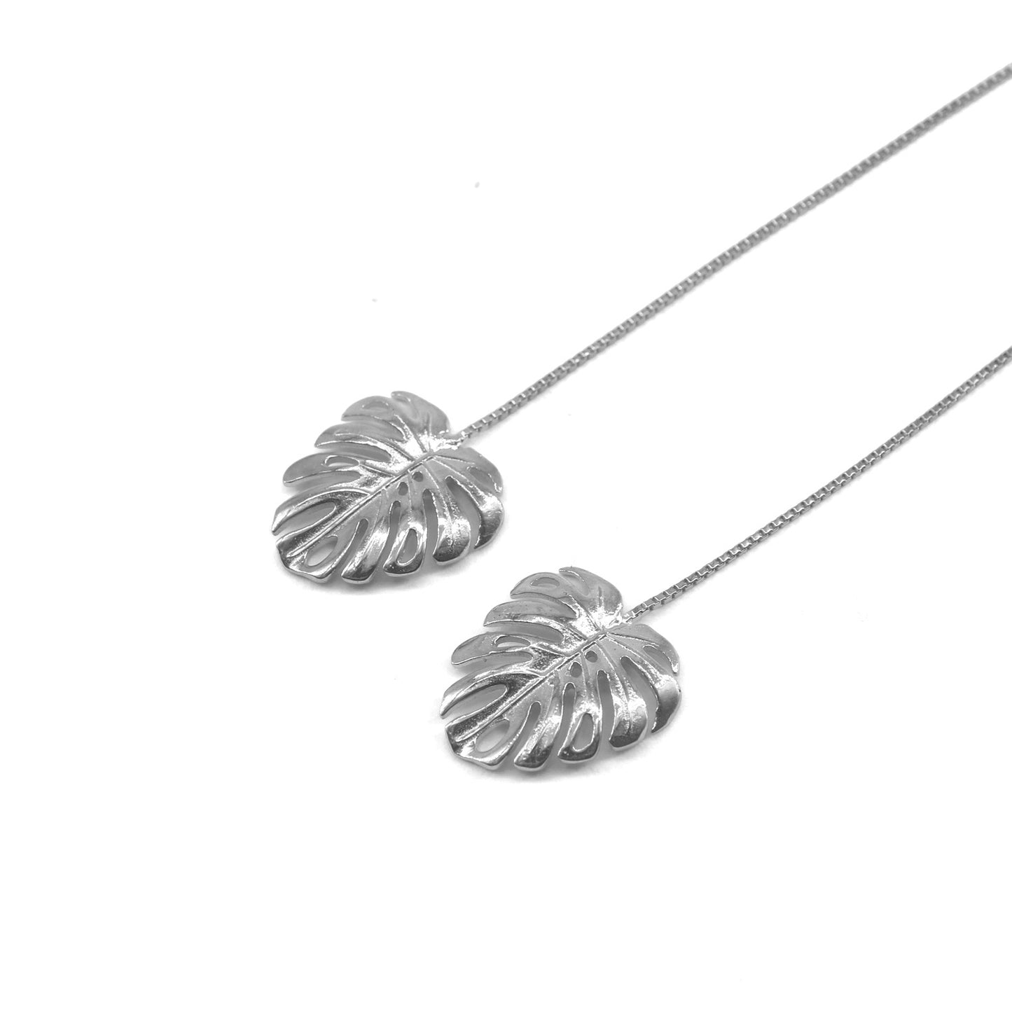 Maeve Monstera Leaf 925 Sterling Silver Threaded Earrings | SilverWorks