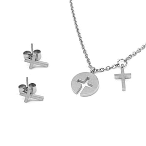 Small Cross Earrings and Necklace Set Stainless Steel Hypoallergenic Jewelry Set Philippines | Silverworks