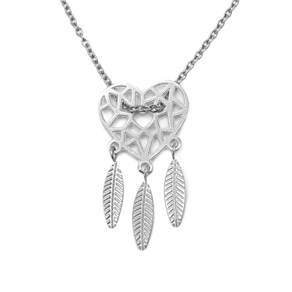 Heart Dreamcatcher Earrings and Necklace Set Stainless Steel