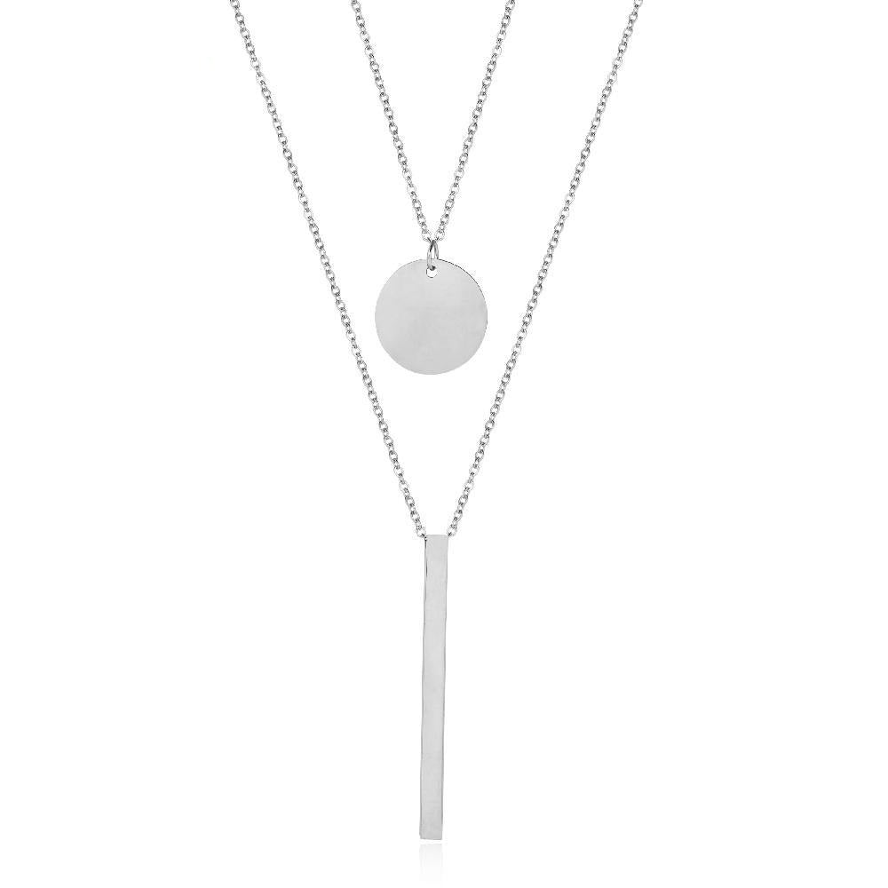 Imari ID Bar and Round Engravable Stainless Steel Layered Necklace | SilverWorks