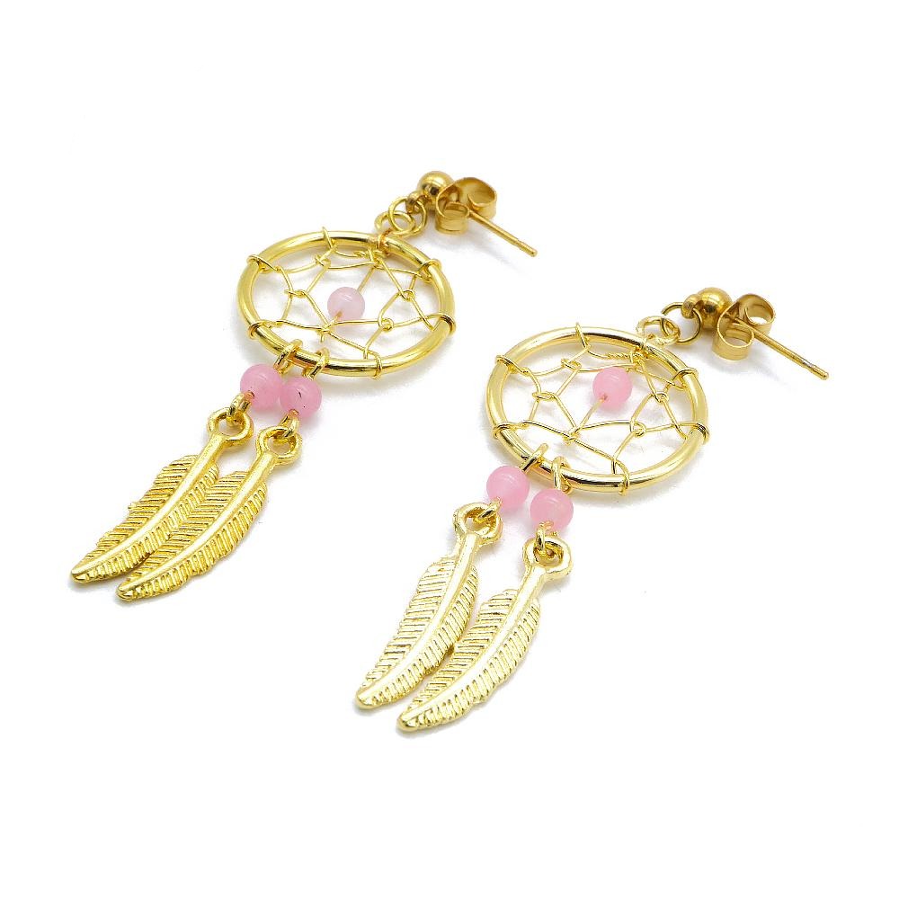 Gold Plated Dreamcatcher with Feather Stainless Steel Hypoallergenic Drop Earrings Philippines | Silverworks