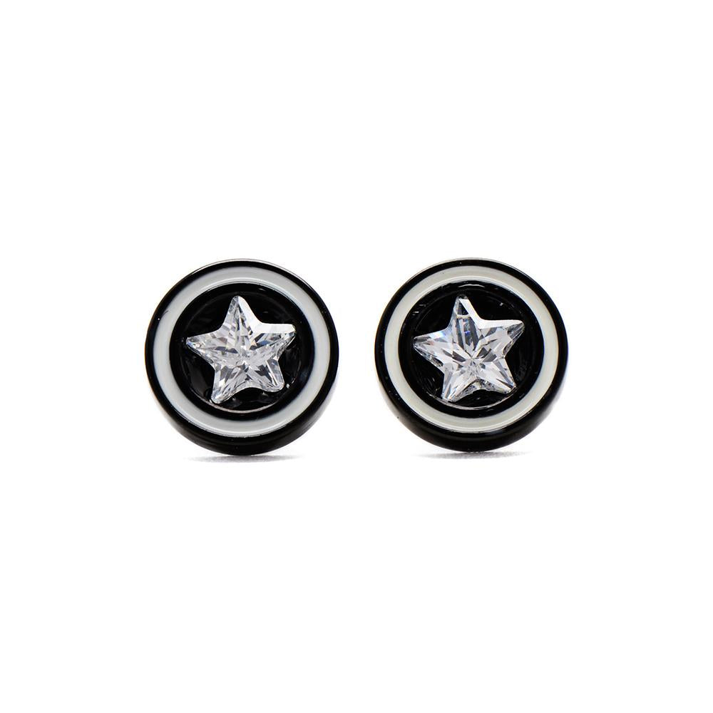  Stainless Steel Hypoallergenic Black Fake Tunnel Earrings with Clear Star Cubic Zirconia Philippines | Silverworks