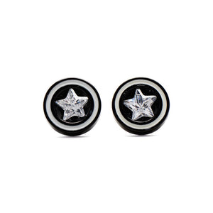  Stainless Steel Hypoallergenic Black Fake Tunnel Earrings with Clear Star Cubic Zirconia Philippines | Silverworks