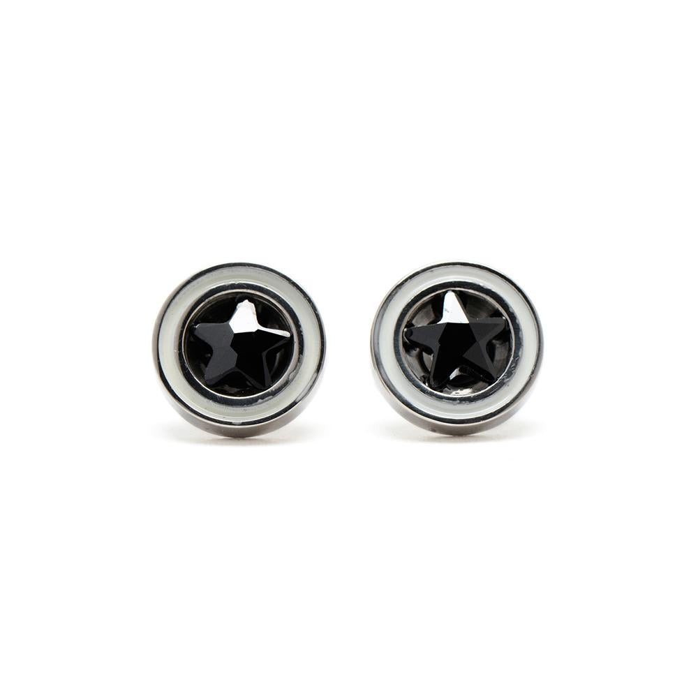  Stainless Steel Hypoallergenic Black Star Cubic Zirconia in White Rim Faux Tunnel Earrings Philippines | Silverworks