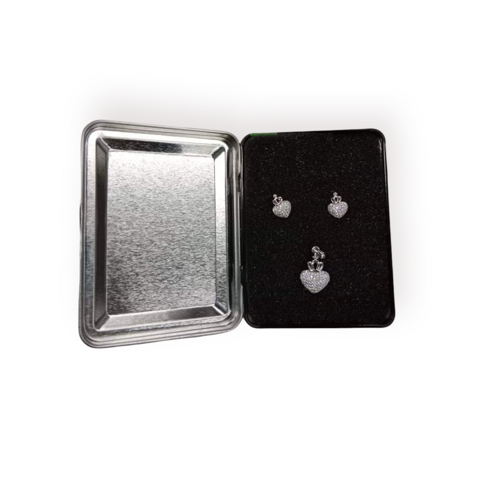 
                
                    Load image into Gallery viewer, Silverworks Crown on Cubic Zirconia Pave Heart Set of Charm and Earrings - S720
                
            